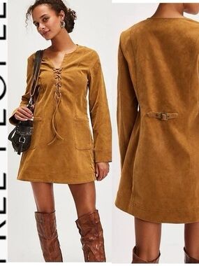 Free People Suede Lace-Up A-Line Mini Dress